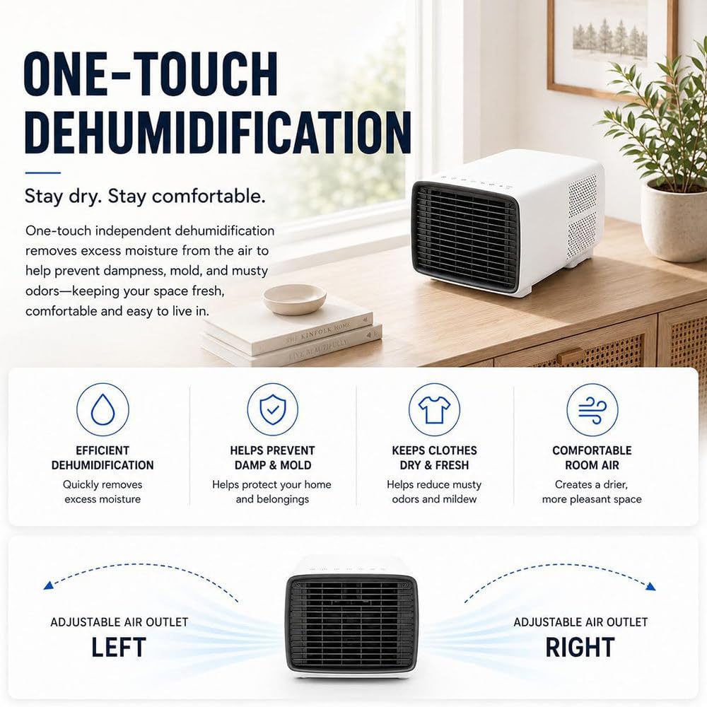 Condizionatore Portatile da Viaggio 3000BTU Timer 12H | 3-in-1 Freddo/Ventola/Deumidifica,Silenzioso 45dB,Timer 12H & Telecomando,Materiale ABS Antiurto,per Camper Van Dormitorio