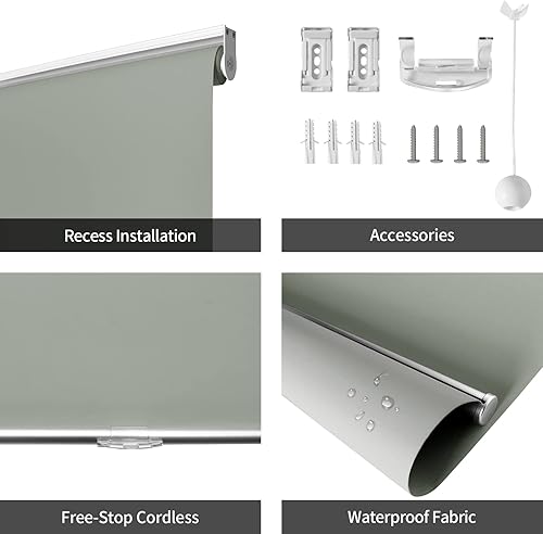 Miniatura 3 de Persianas enrollables para ventanas 100% opacas sin cordón, persianas inalámbricas para ventanas con sistema de resorte, aislamiento térmico, tela