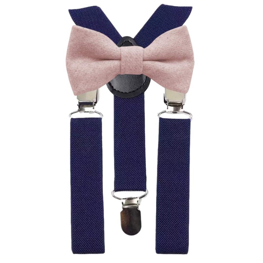 Db Dickie Bow Boys Dusty Pink Children's Kids Wool Pre-Tied And Elasticated Bow Tie & Navy Blue Braces Set (Dusty Pink) - Suitable For Formalwear, Weddings, Parties, Page Outfits