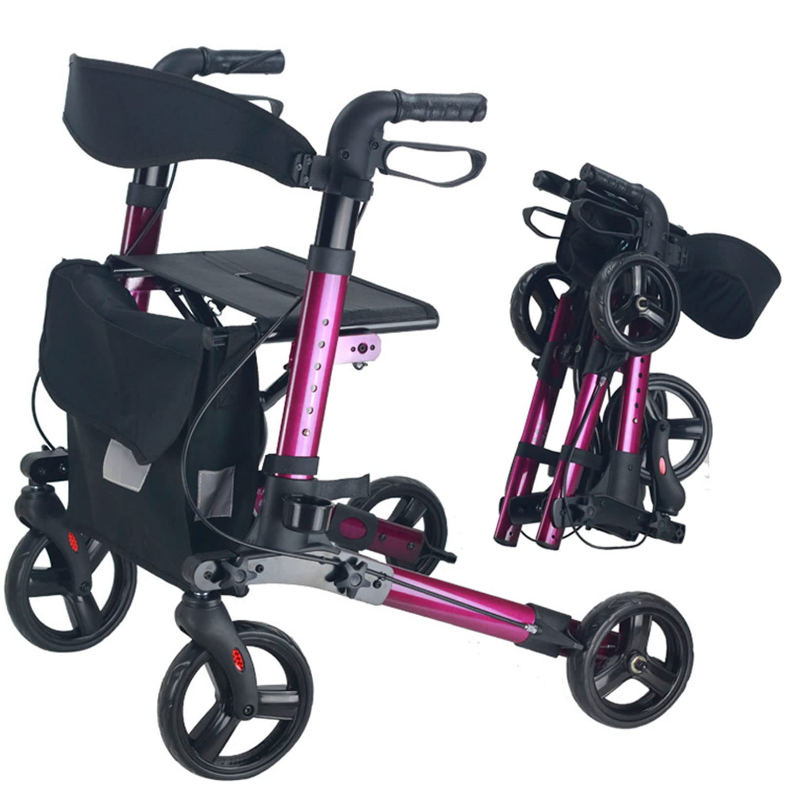 Aluminiowy Rollator Seniors Walking Frame Pomoc Lekki Mobilny Wózek Wózek Hulajnoga Składany z siedziskiem i koszem 4 koła na prezent dla rodzica