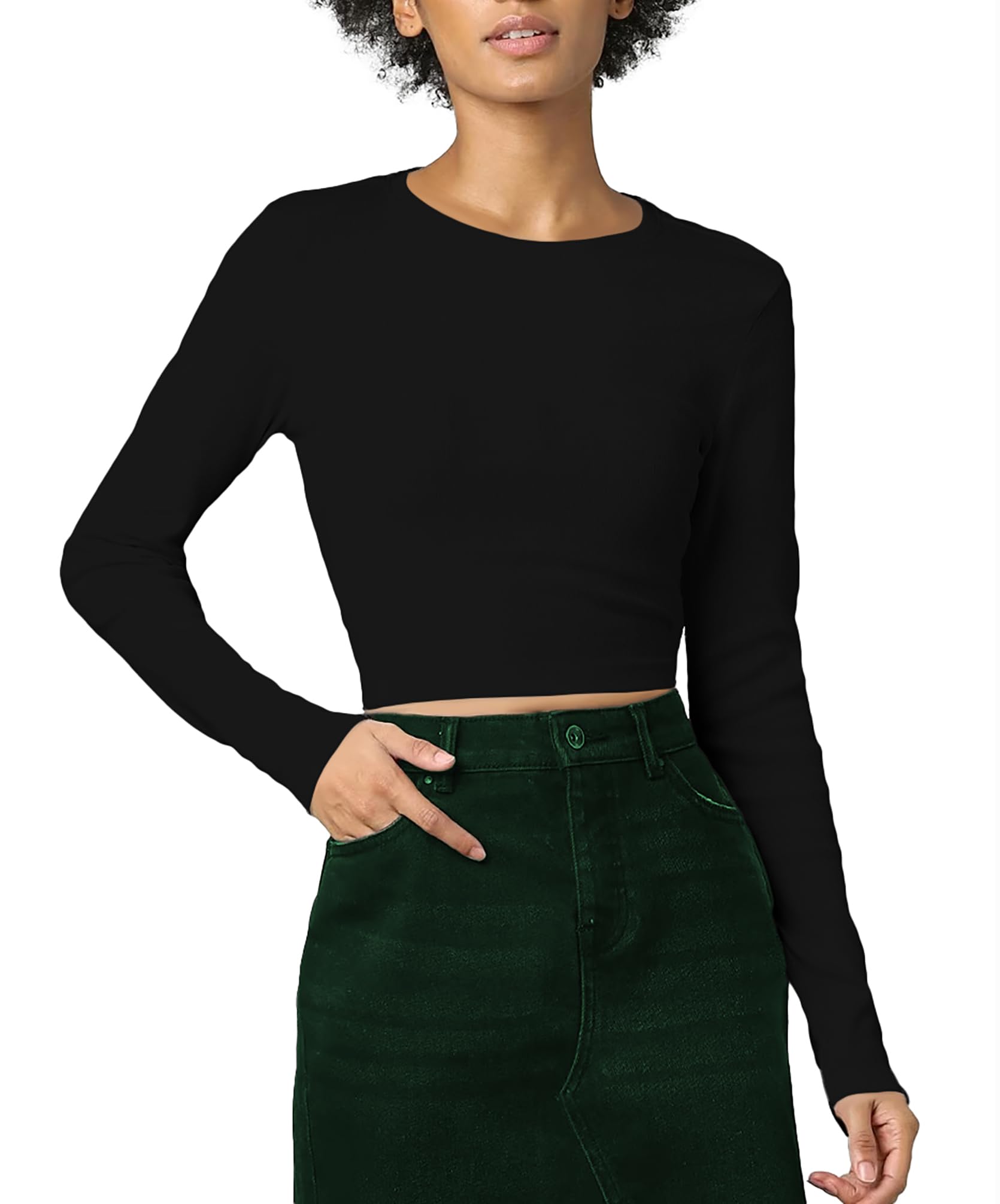 the blazze Women's Cotton Stretchable Round Neck Full Sleeve | Western Casual Wear Crop Top for Women L553-picture-55