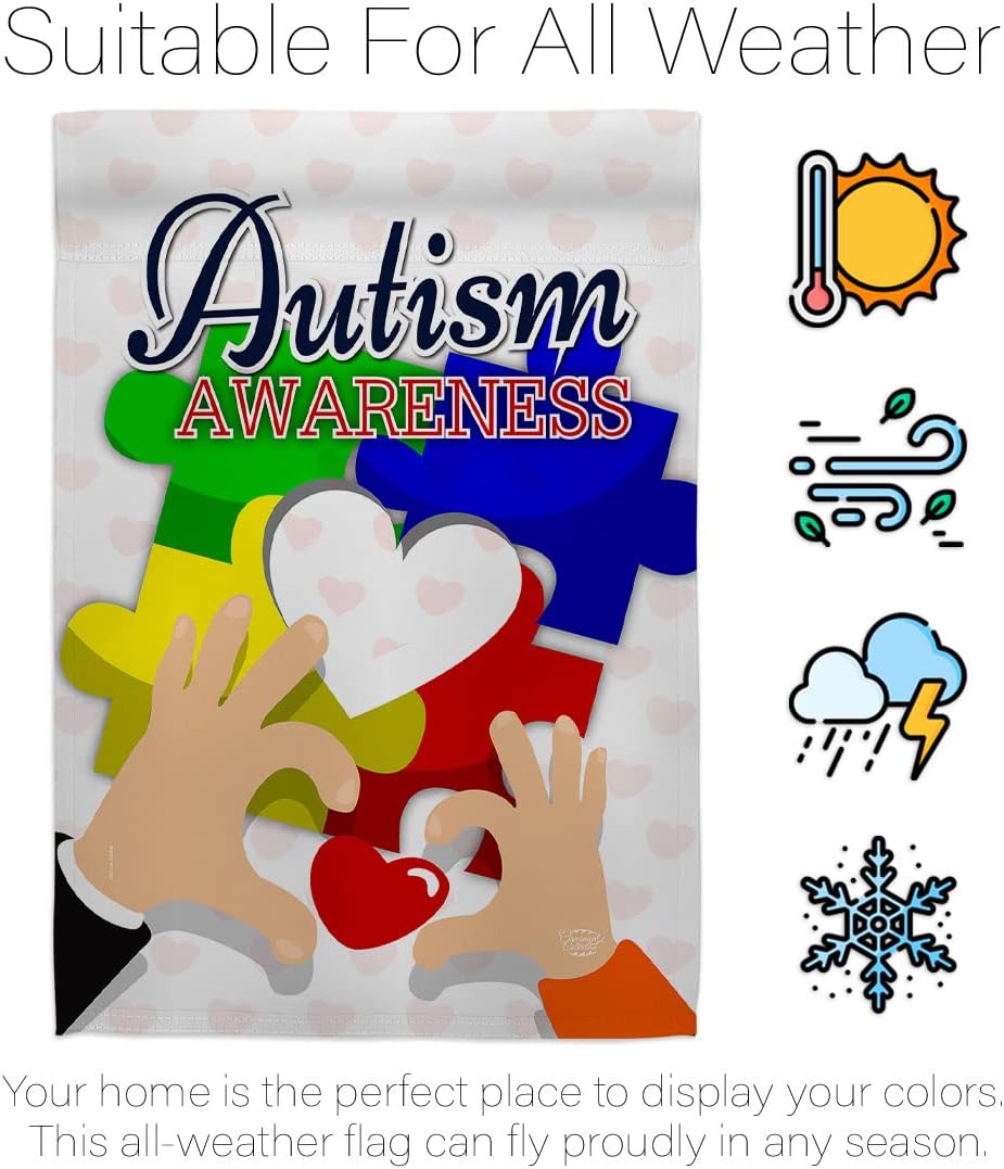 Love Autism Awareness House Flag Support Inspirational Survivor Ribbon Prevention Cancer Breast BLM Decoration Banner Small Garden Yard Gift Double-Sided, 28"x 40", Made in USA