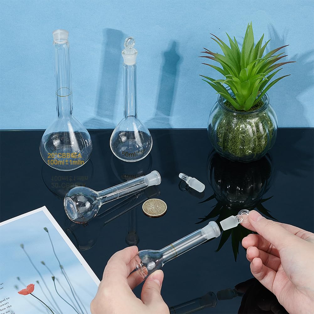 OLYCRAFT 4 boccetta tarata 10 ml/25 ml/50 ml/100 ml Set di boccetta tarata con tappo in vetro durata e resistenza chimica bottiglia di vetro per progetto scolastico di laboratorio