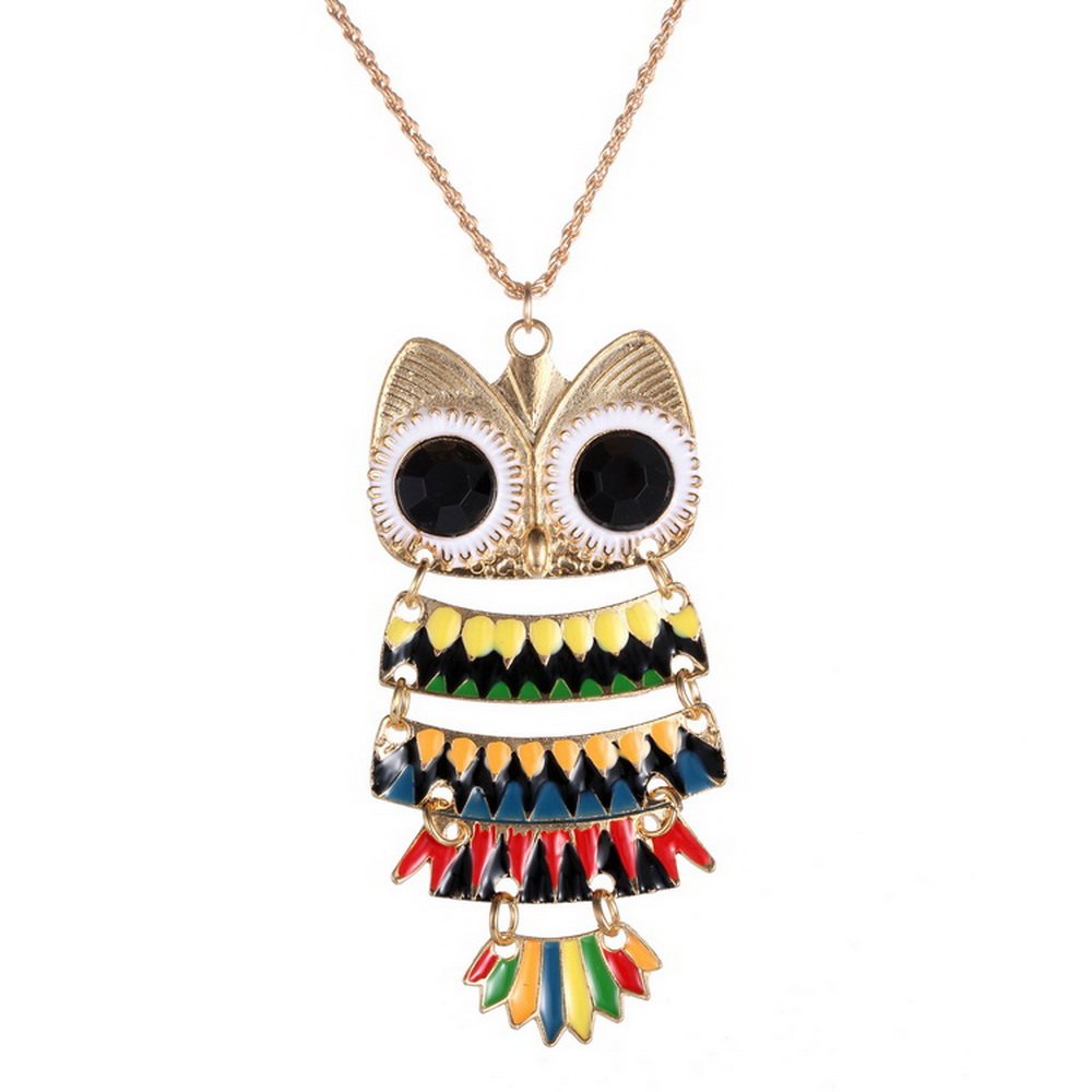 El Regalo Long Multi-color Owl Pendant Chain Necklace for Girls & Women | Funky Owl Jewelry (B074S22CR7) Amazon Price History, Amazon Price Tracker