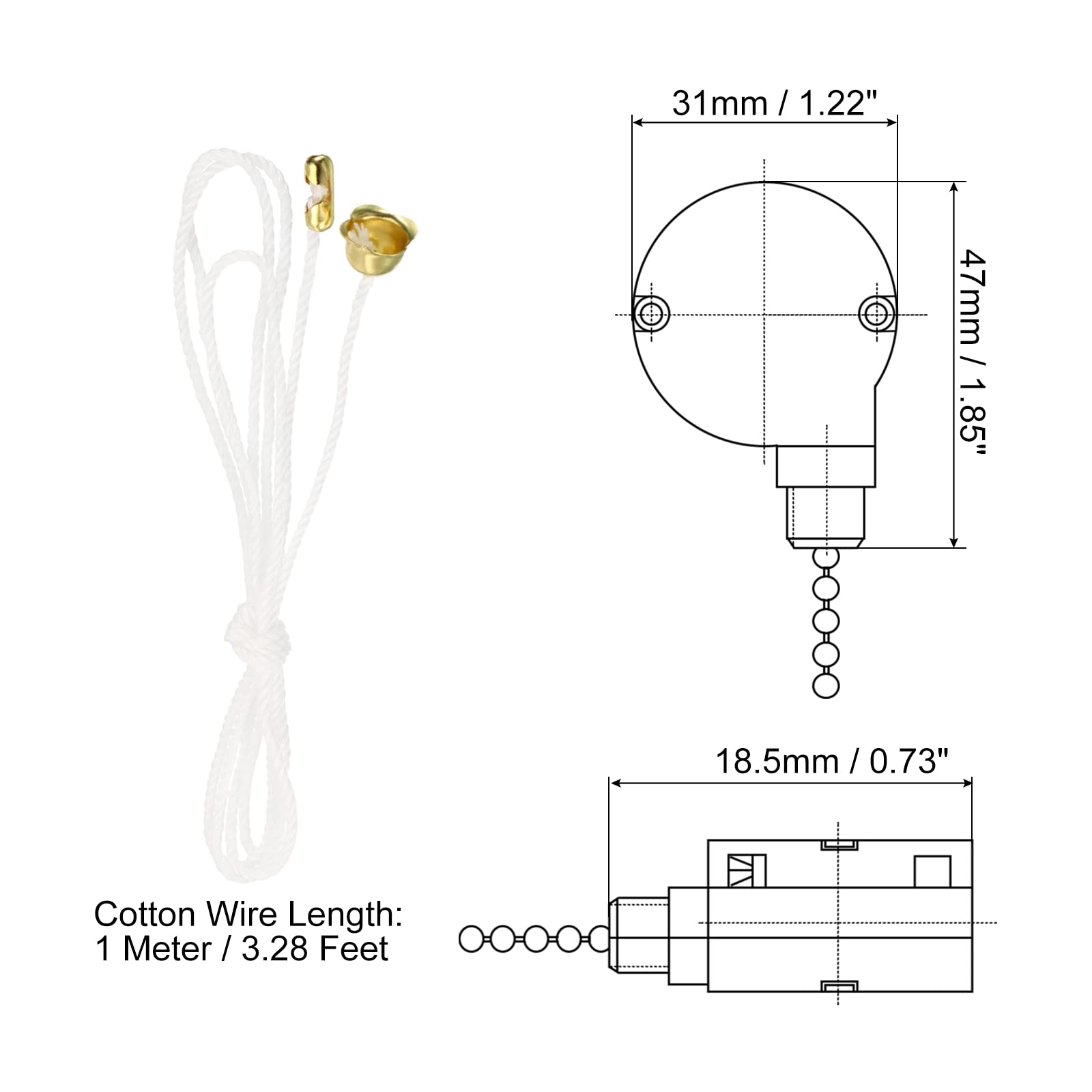 MECCANIXITY Ceiling Fan Switch 3 Speed 4 Wire, ZE-208S