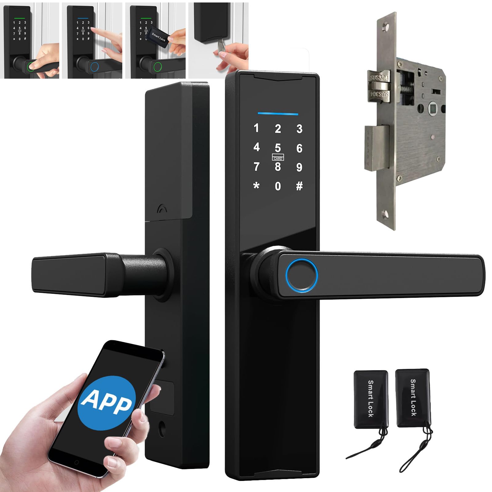 Serrure Connectée Tuya WiFi, avec Clavier Et Poignée, Lecteur D'empreintes Digitales, Verrou électronique, Déverrouillage par Application, Empreinte Digitale, Carte, Clé Ou Code