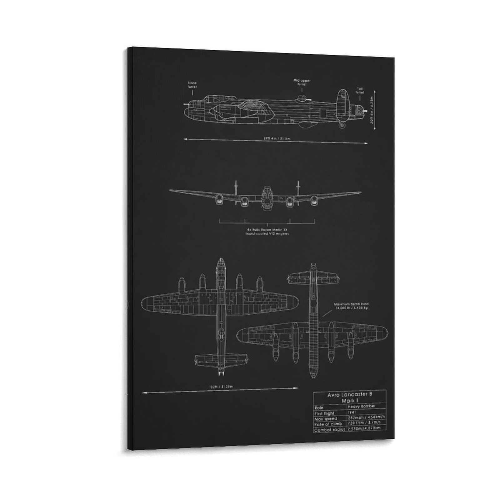 Zygnbhl Avro Lancaster B Mk.i Bomber Poster Suitable For Home Room Decoration Gifts 12X18inch(30X45cm)