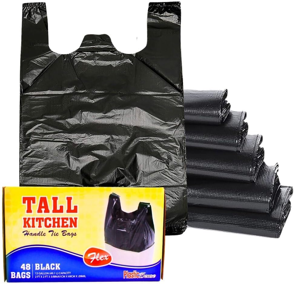HANDLE TIE FLEX BLACK TALL KITCHEN TRASH BAGS, 13 GALLON, 48 CT by Compare To Glad