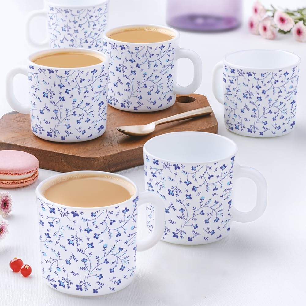 Larah by Borosil Blue Spring Opalware Mug, Set of 12 Tea/Coffee Mugs, 180 ml Each, Microwave & Dishwasher Safe, Bone-Ash Free, Crockery Set Ideal for Daily Use & Gifting, White (B0C8FLLVQJ) Amazon Price History, Amazon Price Tracker