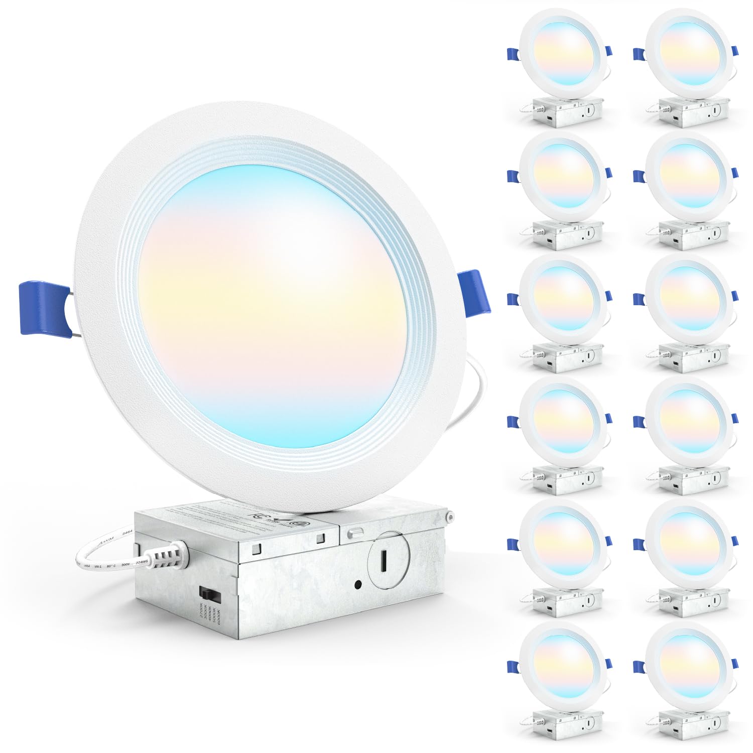 - Sunco 12 Pack 6 Inch LED Recessed Light, Ceiling Canless Recessed Lights, Baffle Trim, 850 LM, 14W, Selectable CCT 2700K/3000K/4000K/5000K/6000K, Dimmable with Junction Box