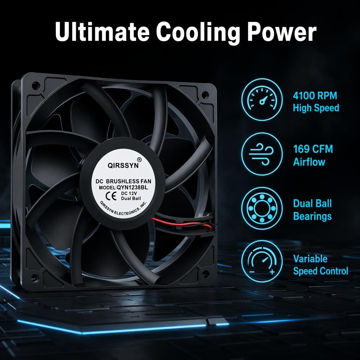 Ventilateur d'ordinateur haute CFM 120 mm x 38 mm 110 V 220 V AC à vitesse variable pour récepteur Xbox DVR PlayStation Mining Rig Case Serveur Tente de culture Station de travail GPU