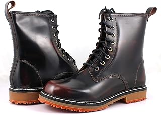 Laforst Womens Slip Resistant Classic Lace Up Boots Burgendy Leather 6