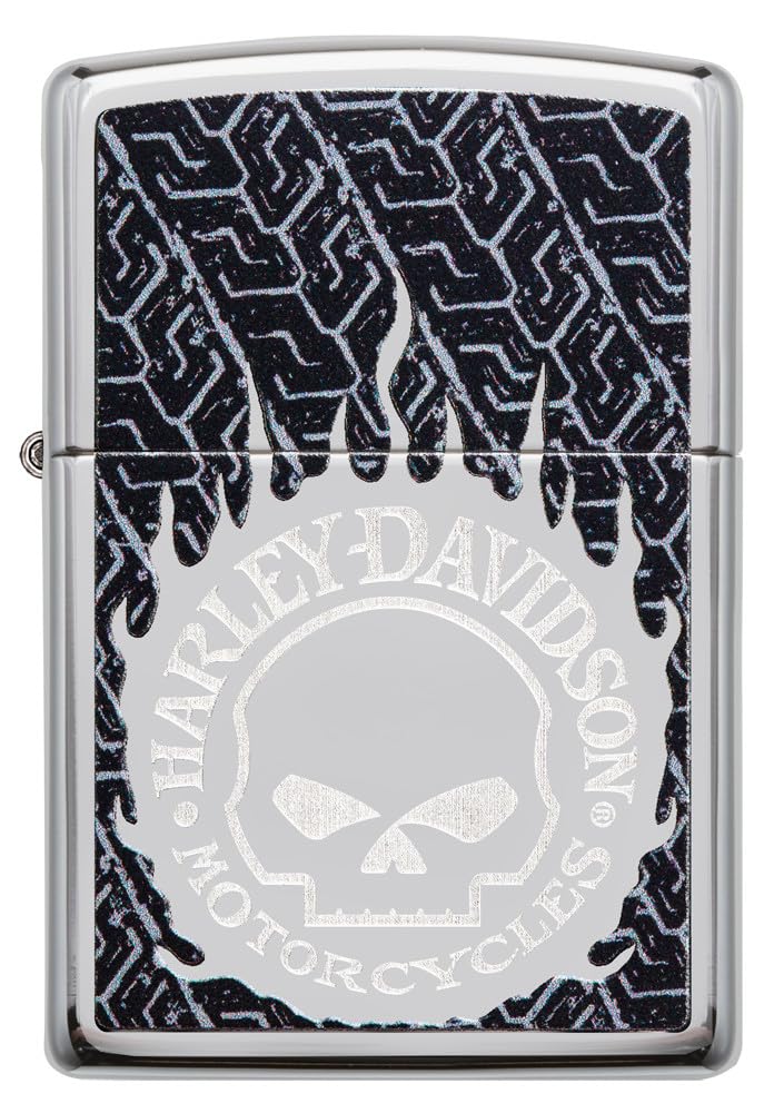 Zippo - Briquet Tempête Motif Harley Davidson, Chrome Poli, Impression Lustre/Color Image, Rechargeable, Réutilisable, Coupe-Vent, Coffret Cadeau, Fabriqué Aux États-Unis