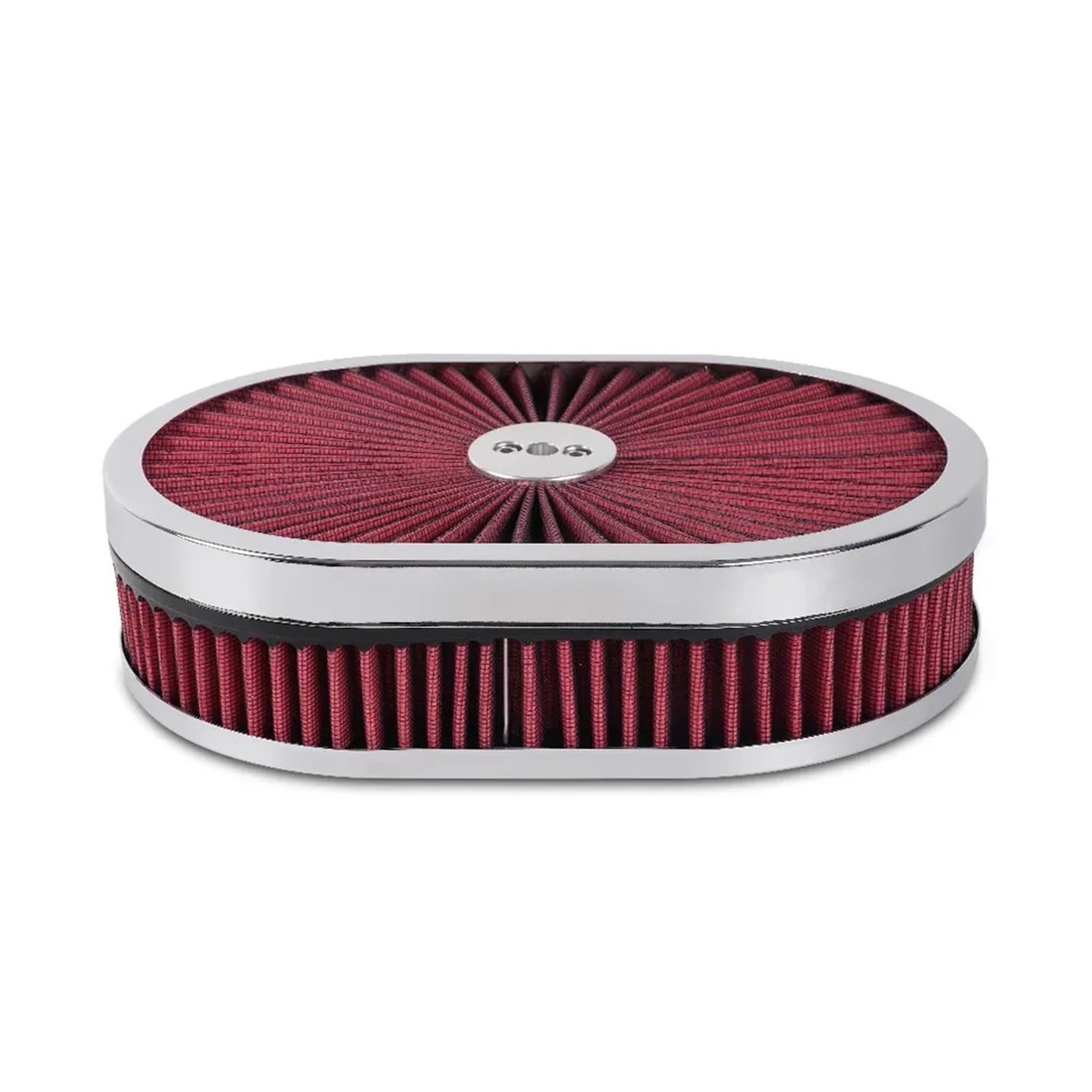 Filtro de aire para moto Compatible con Chevy Compatible Ford Conjunto de filtro limpiador aire ovalado alto flujo cromado 12 "x 2" Cuello carburador 5-1/8 "con tapa(Red)