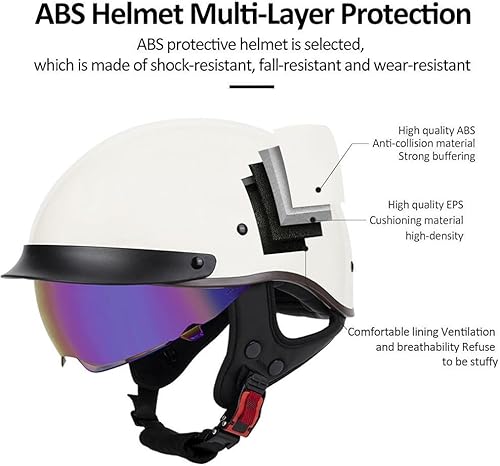 Miniatura 2 de Casco Medio Retro Alemán Homologado DOT - Diseño Abierto Con Gafas UV400 Y Hebilla Rápida, Protección Unisex para Motocicleta