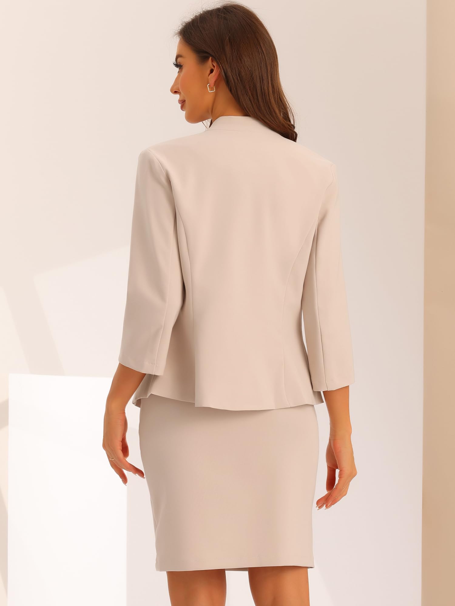 Allegra K Ensemble de Costume Femme Tailleurs-Jupe Professionnel Tenues 2 Pièces Col Cranté Blazer Bottonné d'affaires Jupe Crayon