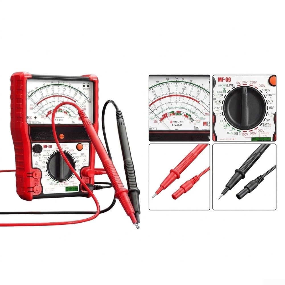 Multimetro analogico MF09 con tester di isolamento 1000 V - per voltmetro digitale ricaricabile USB C per diodi MOSFET IGBT test LED riparazione elettrica