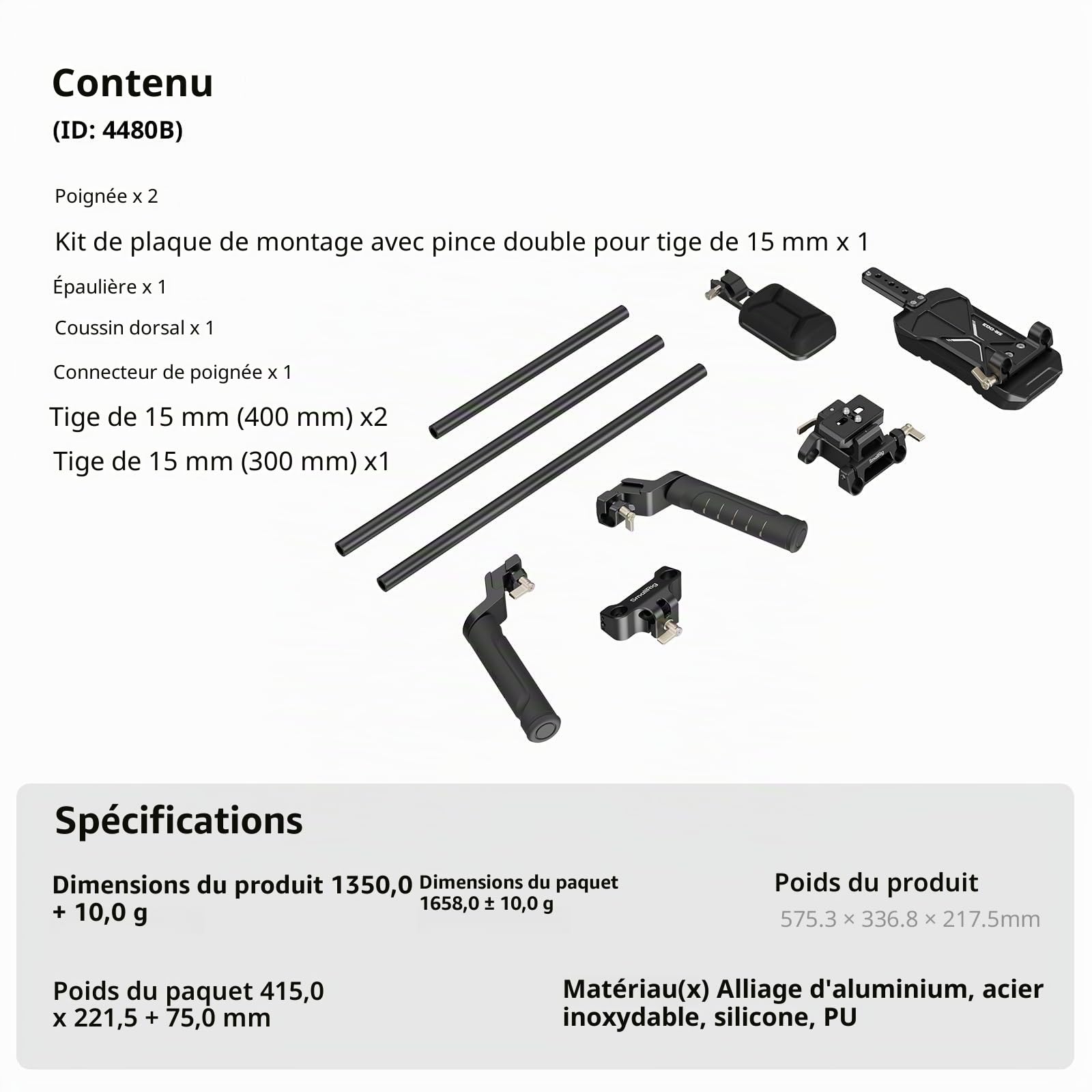 SMALLRIG Kit de Support d'épaule(Version Classique), Tiges de 15 mm à Double Poignée, Support Vidéo Universel pour épaule avec Fixation Rapide pour Arca,pour Caméscope DSLR -4480B