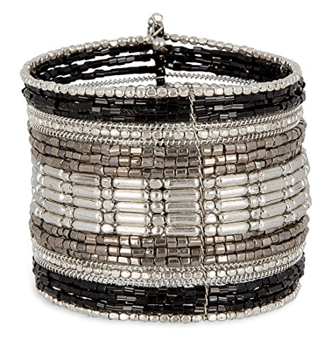 SPUNKYsoul Cuff Bracelets for Women Collection - Adjustable, Stylish Boho Inspired Beaded Bracelets, Trendy Stackable Beads, Ideal for Everyday Wear & Special Occasions (Silver, Black)