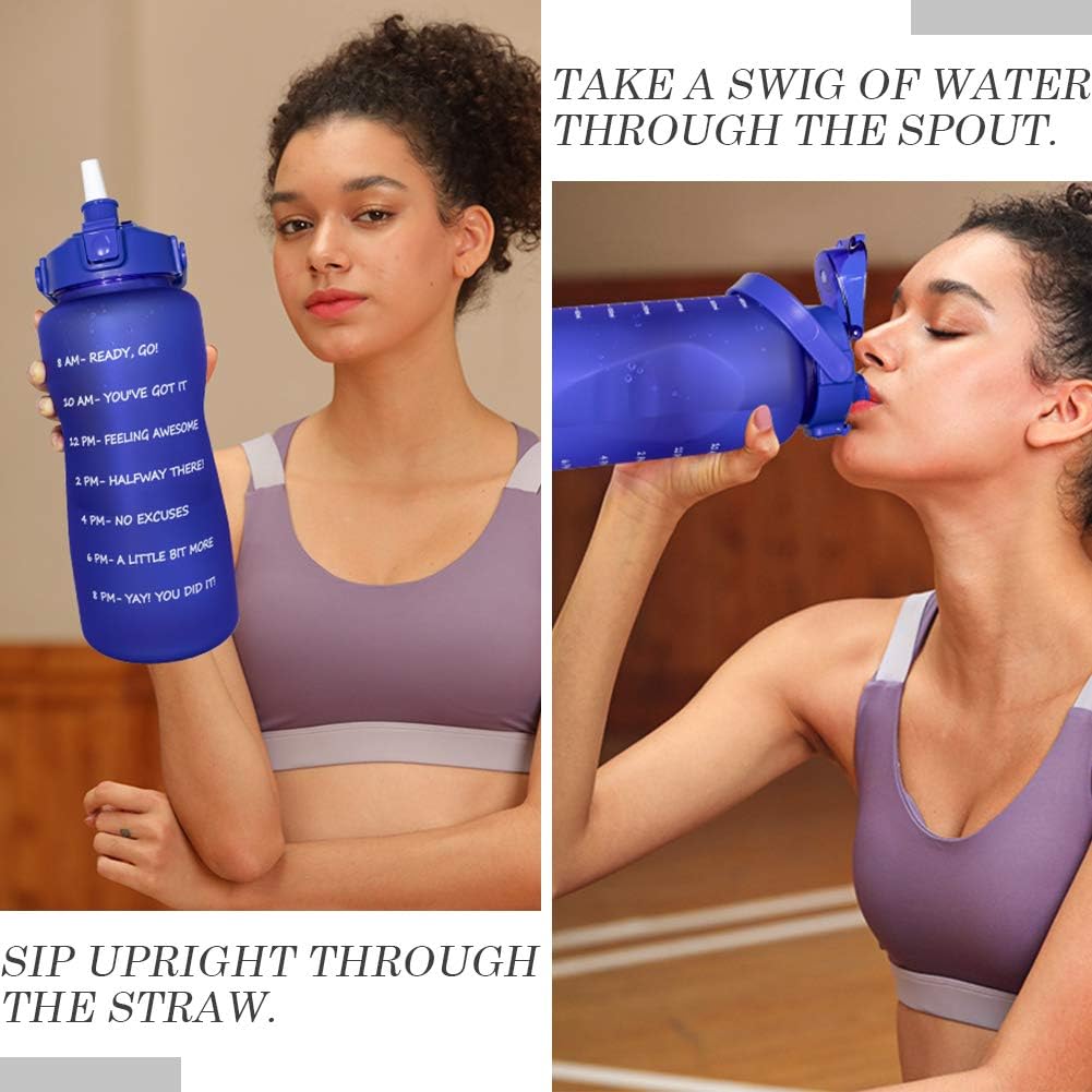 64 OZ/Half Gallon Motivational Water Bottle with Time Marker & Straw - BPA Free Leakproof Tritan Frosted Plastic Big 2L Water Bottle for Women Men Large Water Jug for Fitness Gym Outdoor Sport