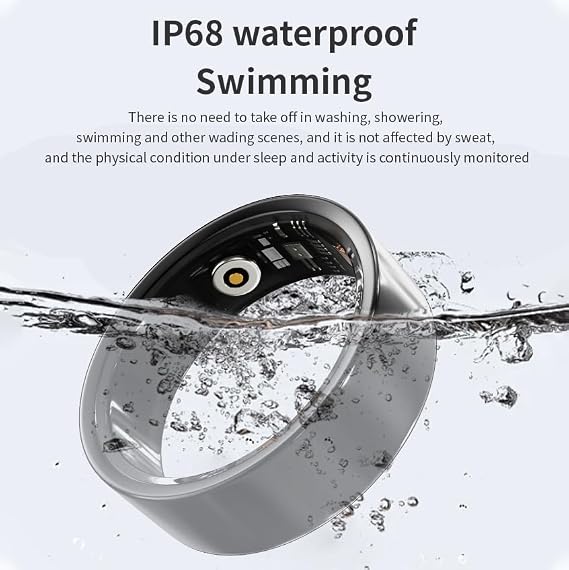 Smart Ring, No Subscription Fee, Heart Rate/Blood Oxygen/Sleep Monitor, Pedometer,IP68 Waterproof Fitness Tracker for iPhone &Android