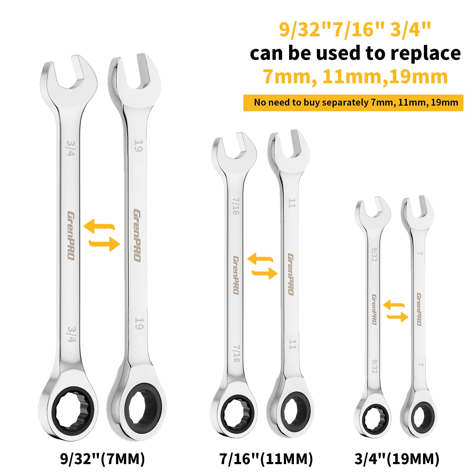 Ratcheting Wrench Set, Combination Wrench Set, 22-Piece SAE & Metric and Standard, 72Th Long Open End, 1/4" to 3/4" & 6-18mm, Organizer With Roll Up Pouch, CR-V Socket Mechanic Hand Tools Sets