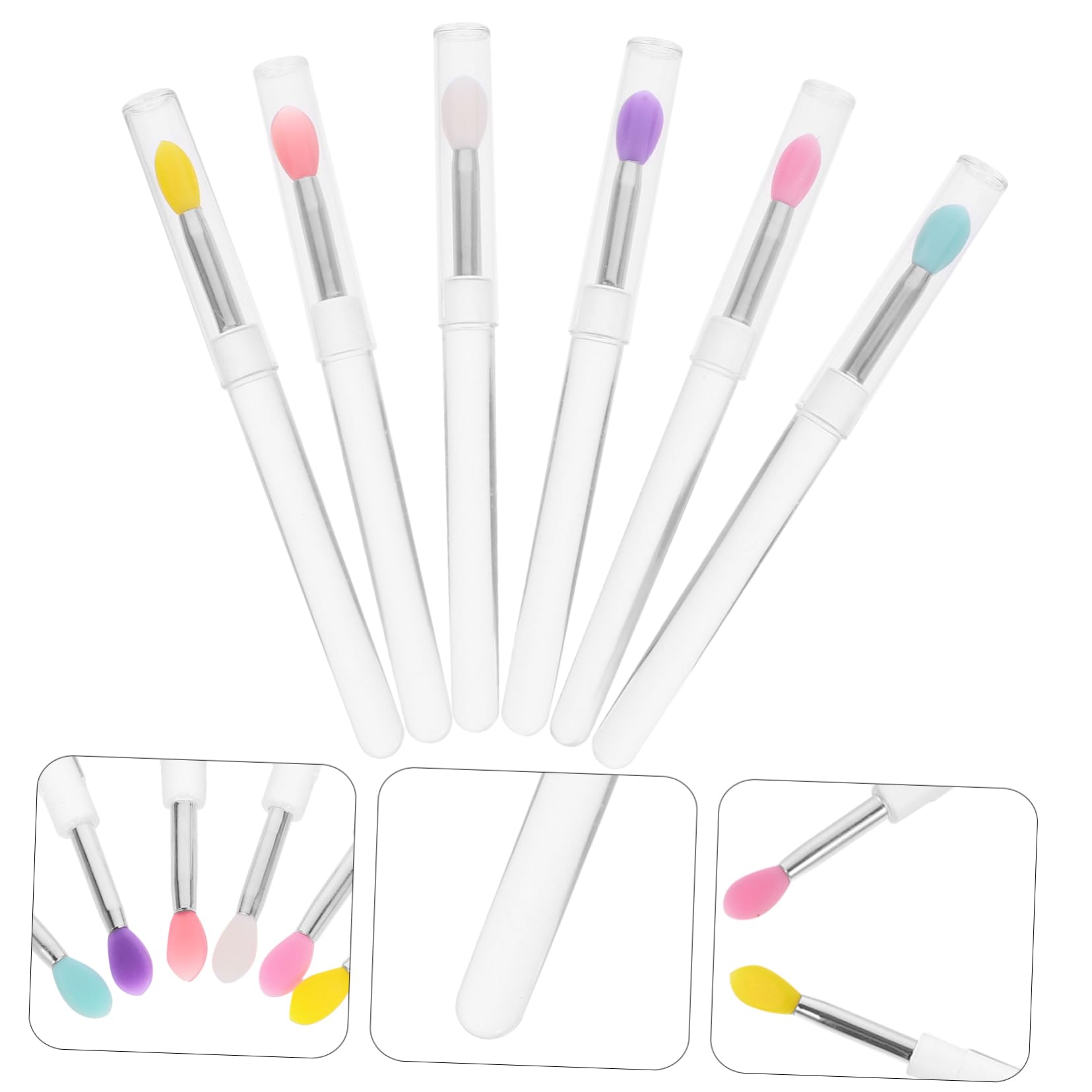 Beatifufu Makeup Lip Brush Stick 6 Pack Lidded Case for Travel Work Everyday Use