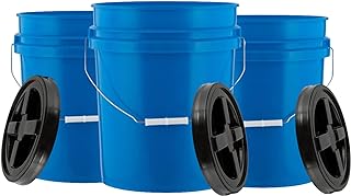 House Naturals 5 Gallon Food Grade BPA Free Made in USA Blue Bucket Pail with Black Air Tight Double Gasket Screw On Lid (Pack of 3)