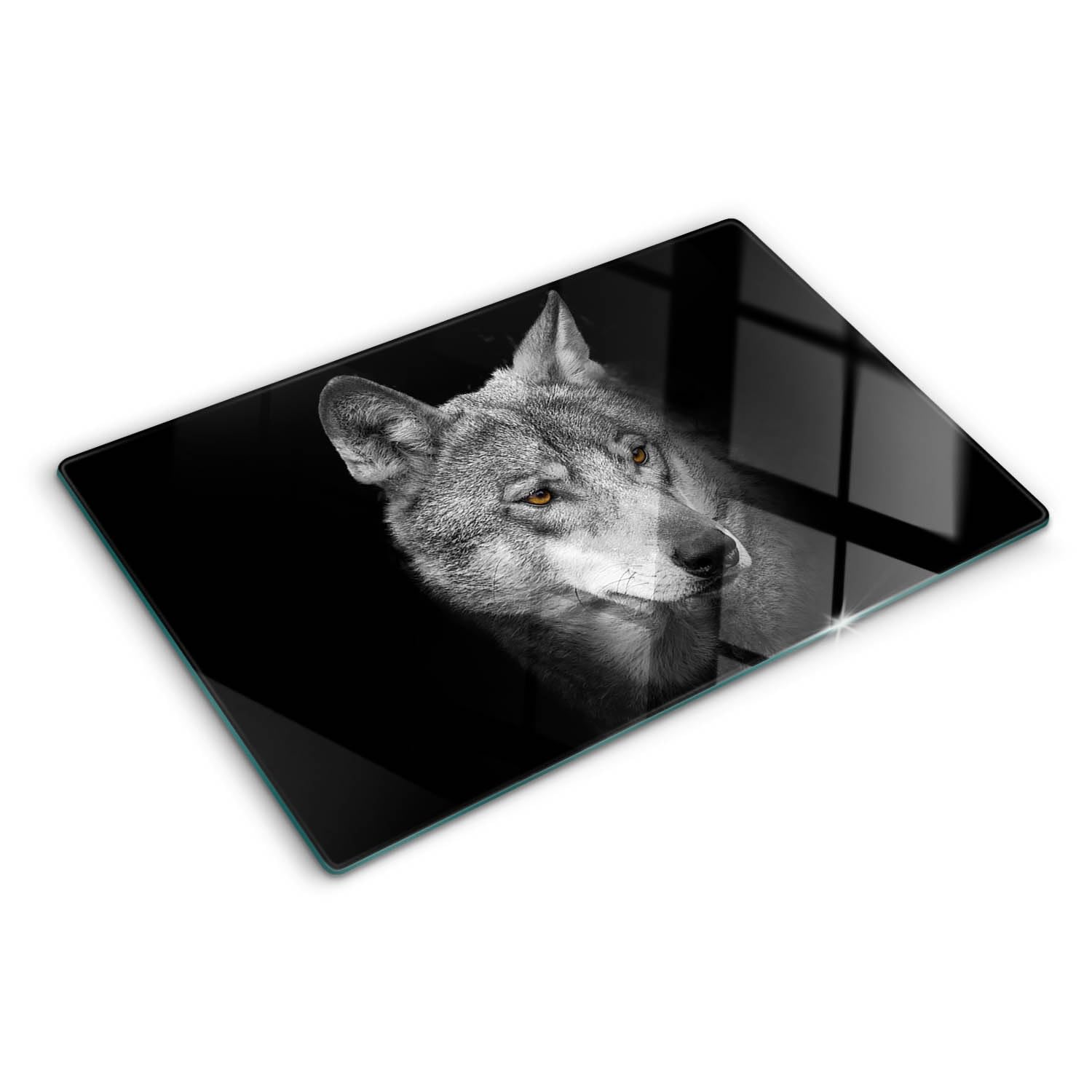 Chopping Board 80x52 cm Polished Edges Non-Slip Feet Easy to Clean Smooth Surface Rectangular Glass Stain and Heat Resistance Printed Food Contact Bacteria-Resistant - Wolf