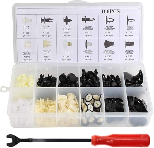 MOTOALL 166 piezas de nailon para parachoques delantero y trasero, panel de moldura de puerta, protector de capó, remache retenedor de empuje para