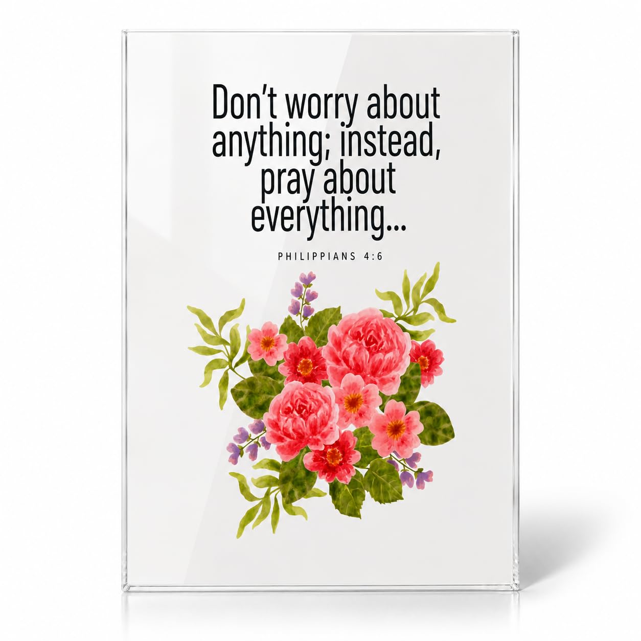 Philippians 4:6 Christian Acrylic Wall Art | "Don't Worry About Anything, Instead Pray About Everything" Bible Verse Wall Decor | Premium 3mm Glossy Acrylic UV Printed Wall Poster | Ready to Stick | A4 (21 × 29.7 cm) (A3)-image-2