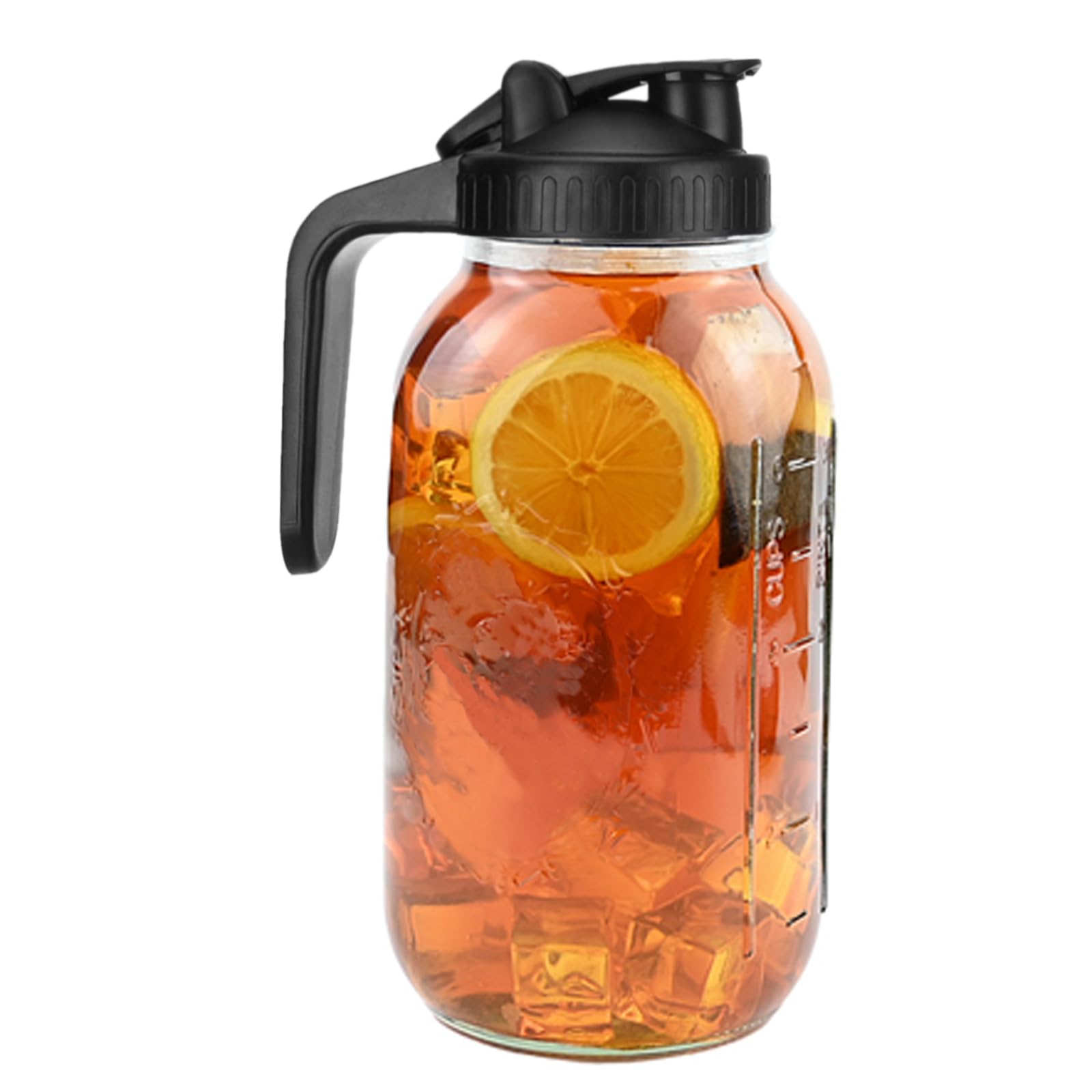 2 Quart (64oz) Wide Mouth Mason Jar Pitcher, Glass Pitcher with Lid - Heavy Duty, Leak Proof - Sun & Iced Tea Dispenser, Juice and Drinks, Breastmilk Storage - Black