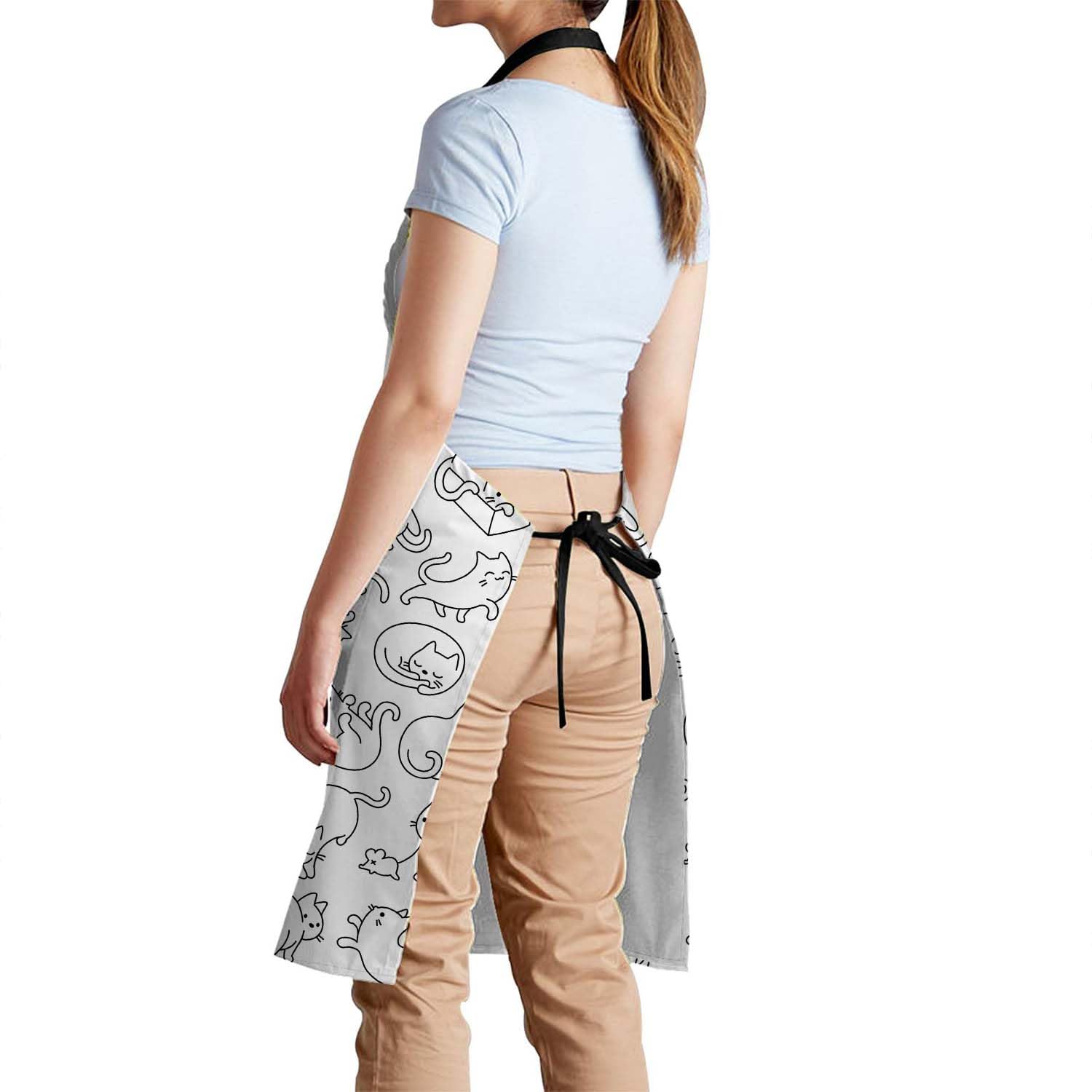 Smooffly Cute Cartoon Cat Apron Adjustable Bib Chef Aprons Cooking Apron Unisex Women Men Aprons Perfect for Home Kitchen Baking - Image 3