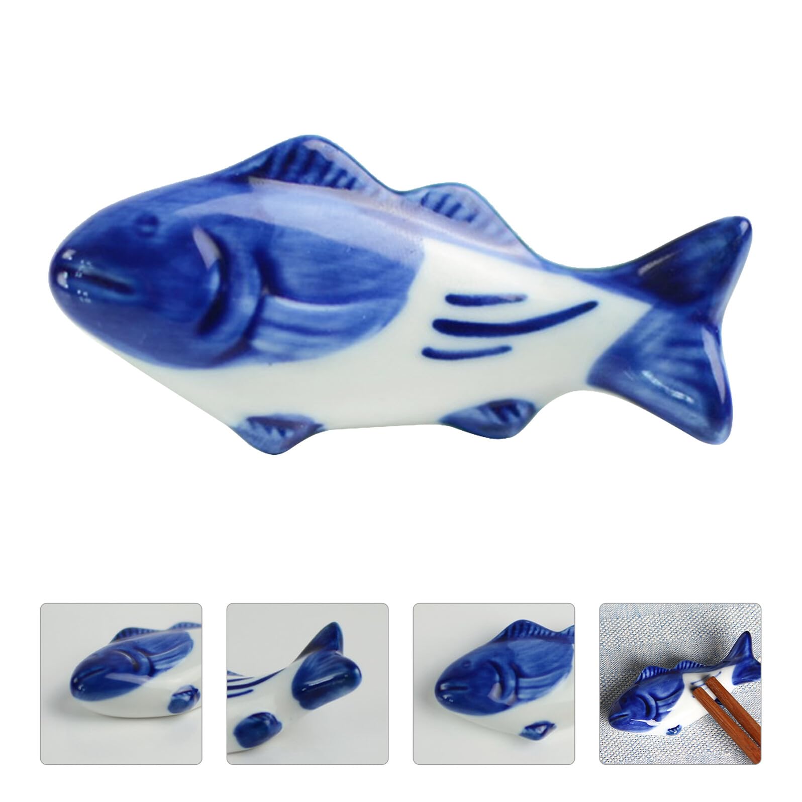 VICASKY Supporto per Bacchette in Ceramica a Forma di Pesce 8 Pezzi, Poggia Bacchette Creativo e Funzionale Superficie Liscia, per Cene e Compleanni