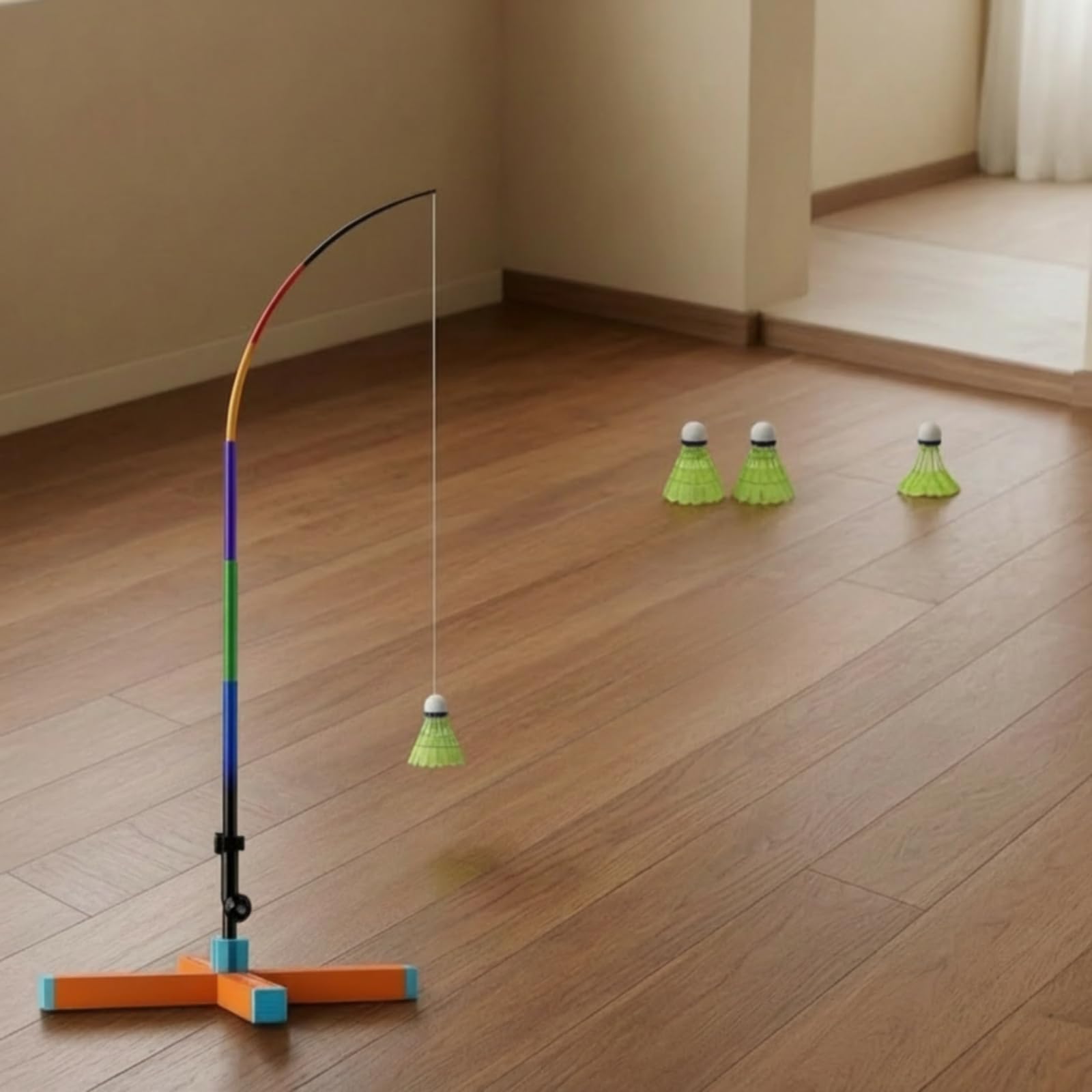 Dispositivo volución Bádminton Ajustable Entrenador Bádminton con Varilla Elástica Curva para Inrior