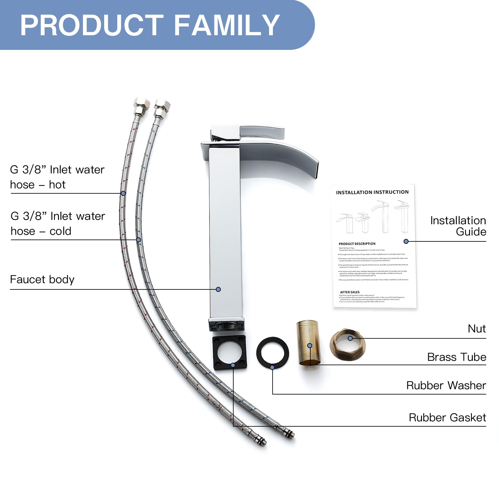 kisimixer Rubinetto Bagno Lavabo Alto Cascata, Miscelatore Lavabo Bagno Alto Cascata, Rubinetto Monocomando per Lavandino, Acqua Calda e Fredda Disponibile, Cromato