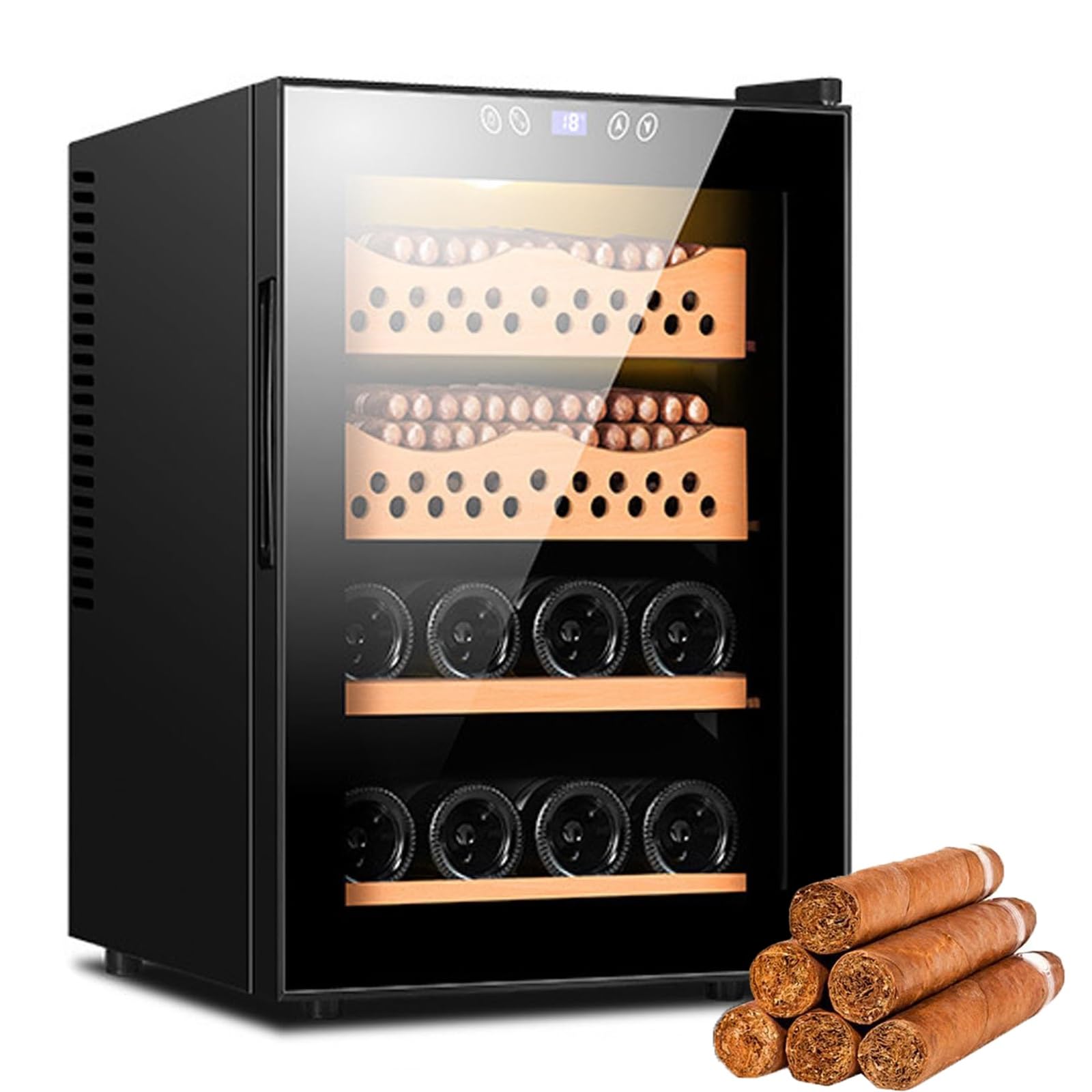 Elektrischer Zigarren-Humidorschrank, 50L Intelligente kubanische Zigarren Lagerung, 11~18°C Leise konstante Temperatur, 4 Schichten für 300 Zigarren und Wein