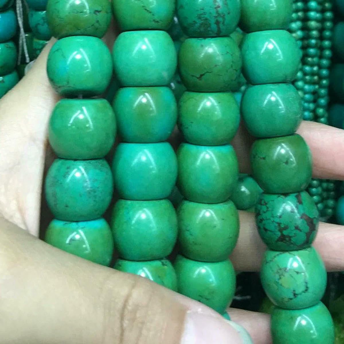 Cuentas de turquesas naturales verdes para hacer collares, pulseras y joyas, 15 pulgadas (8 x 12 mm, 10 x 14 mm, 15 x 20 mm - 13 x 16 mm).