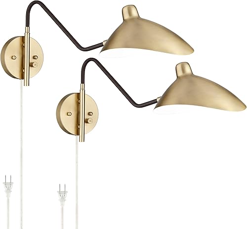 Miniatura 2 de 360 Lighting Colborne - Juego de 2 lámparas de pared modernas de mediados de siglo con brazo oscilante de latón antiguo, color dorado y negro,