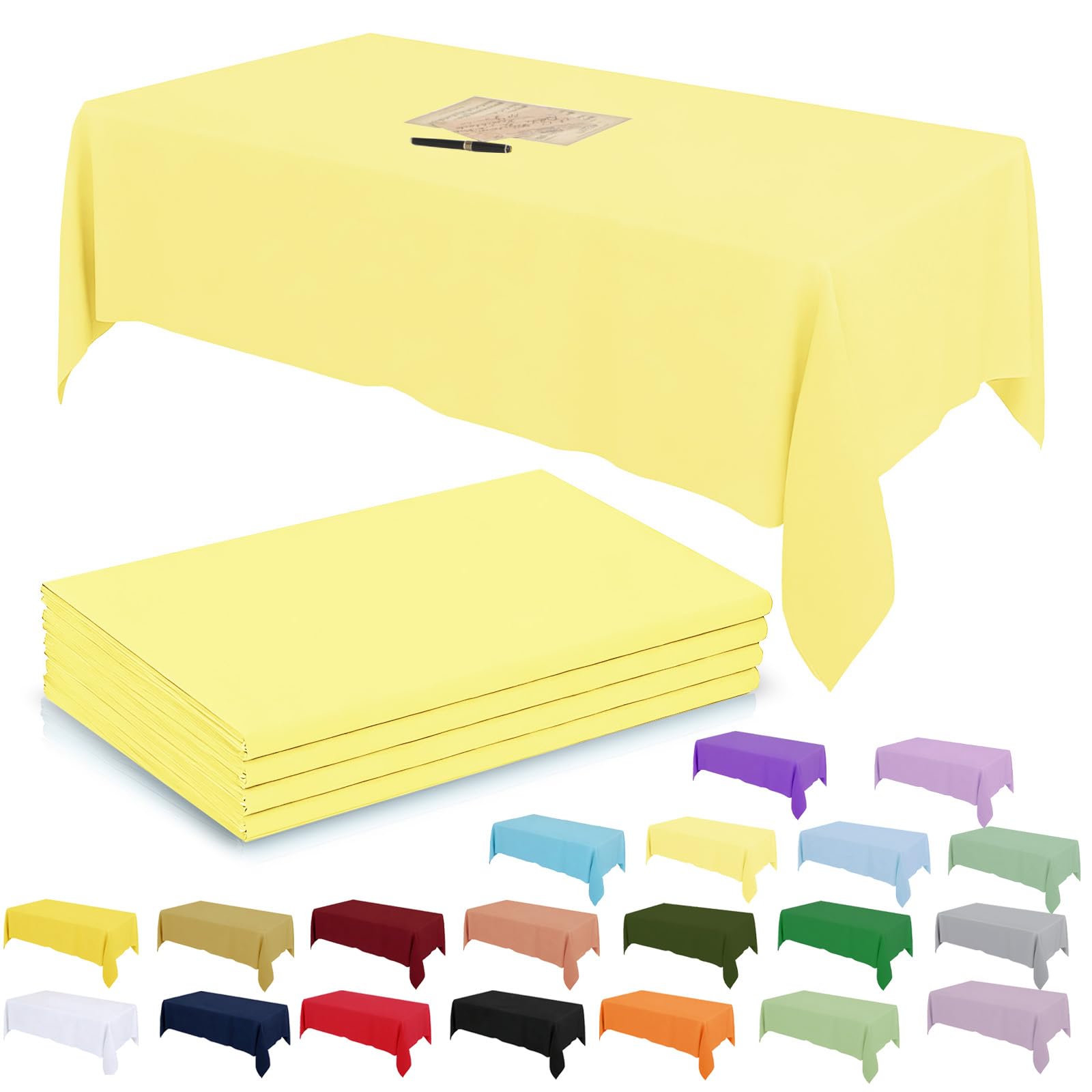 4Pack Plastic Baby Yellow Table Cloth Party for Rectangle Tables,137x274cm Decorative Paper Table Cloths for Parties Disposable,Macaron Yellow Party Decorations Table Cover for Picnic,Easter,Birthday