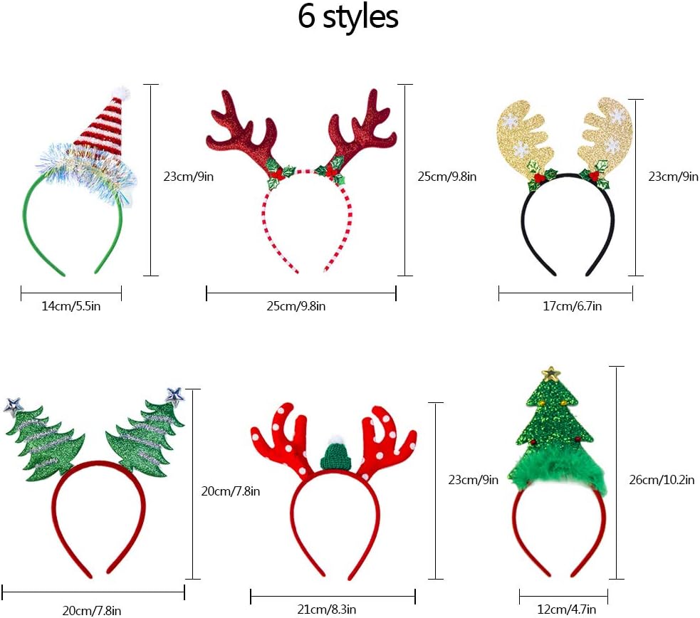 6 Pieces Xmas Headbands Christmas Headbands for Women Kids Adults Baby Girls Christmas Hats Reindeer Antlers Headband Hair Hoop with Ears Headwear Christmas Costume Party Decoration - Image 3