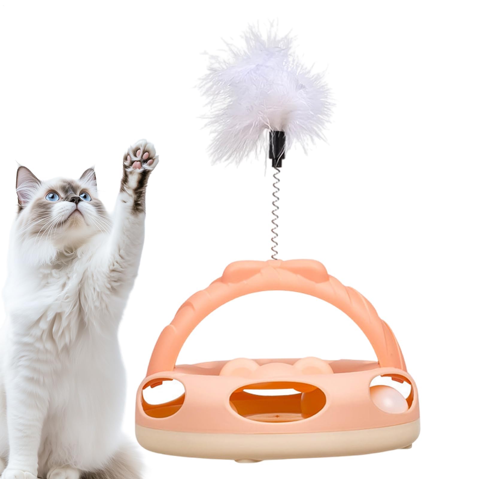 Juguetes para Gatos， Juguete de Pelota giratoria con Rompecabezas for Gatos, Entrenamiento Mental Plumas