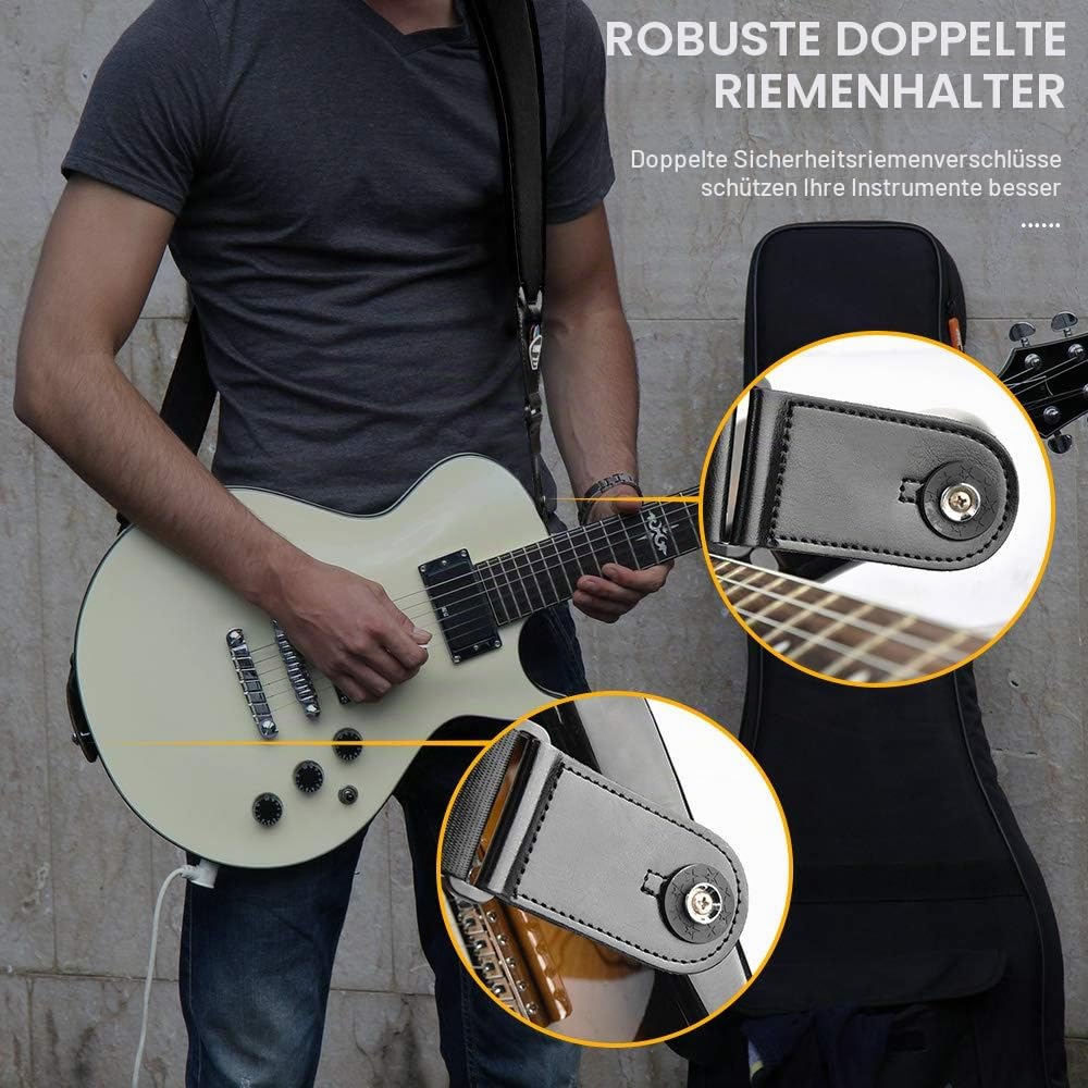 LEKATO 3D Filling Sponge Gitarrengurt für Bass und E-Gitarre, 8,9 cm breites Neopren-Pad, verstellbarer Schultergurt von 45 bis 55 Zoll mit Plektren und Sicherheitsgurtschlössern