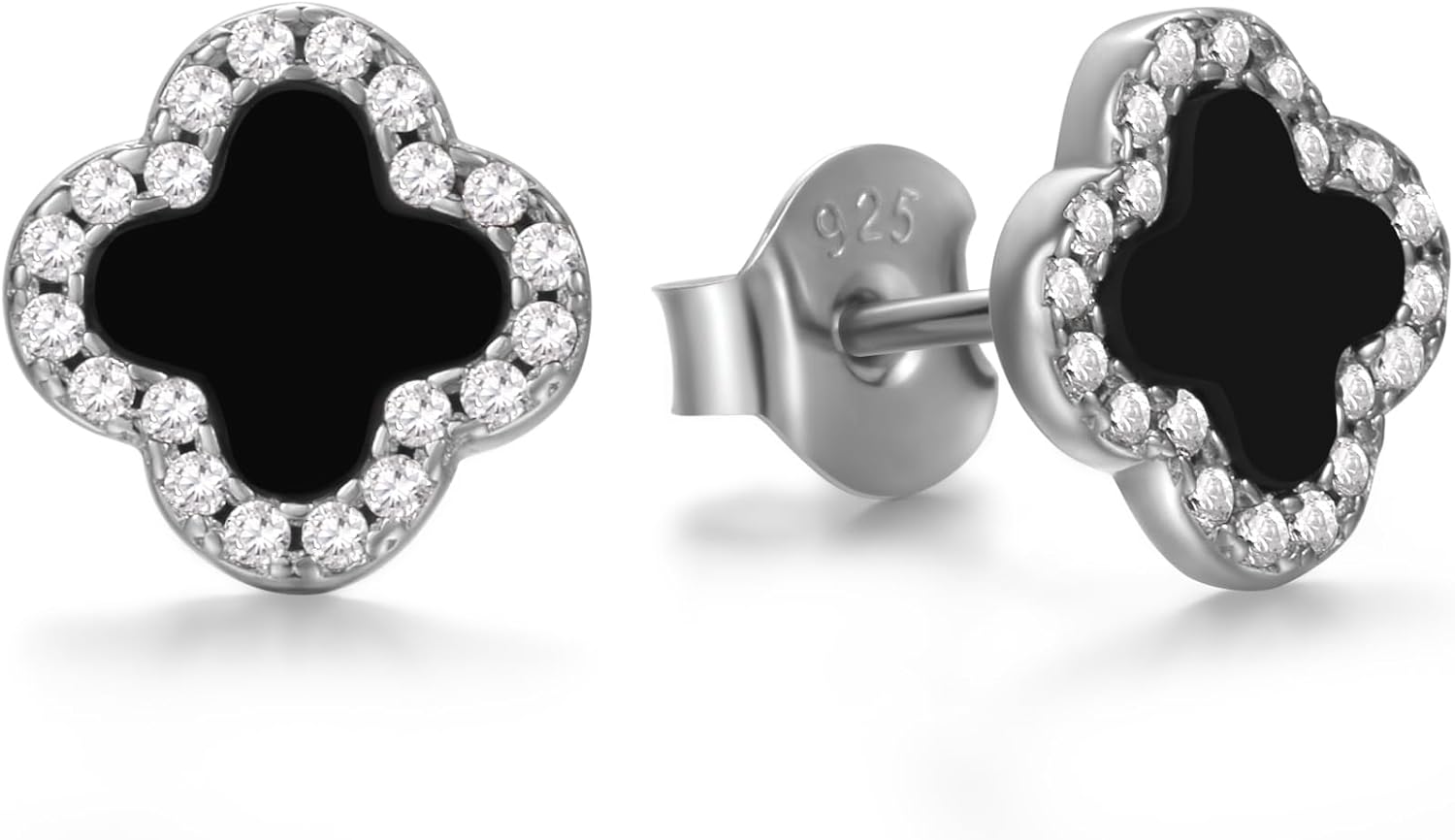 Four Leaf Clover Earrings 925 Sterling Silver for Women,Stud Earrings Jewelry with Black Onyx and Mother of Pearl,Elegant Gift for Her