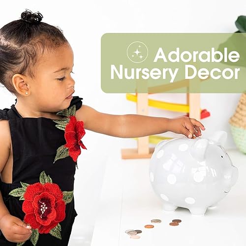 Miniatura 28 de Pearhead - Alcancía de cerámica de cerdito (ideal como regalo), Hucha gris, Gris