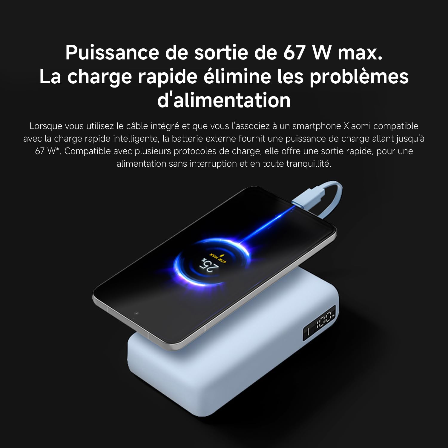 Xiaomi 67W Batterie Externe 20000mAh, Power Bank USB-C, Chargeur Portable