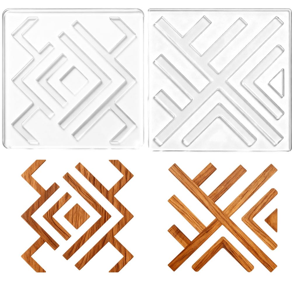 beinkmake 2pcs Plaid Check Router Template Boho Acrylic Template for Home Decor Woodworking Drawing Inlay Templates Clear 7.9 x 7.9 inch