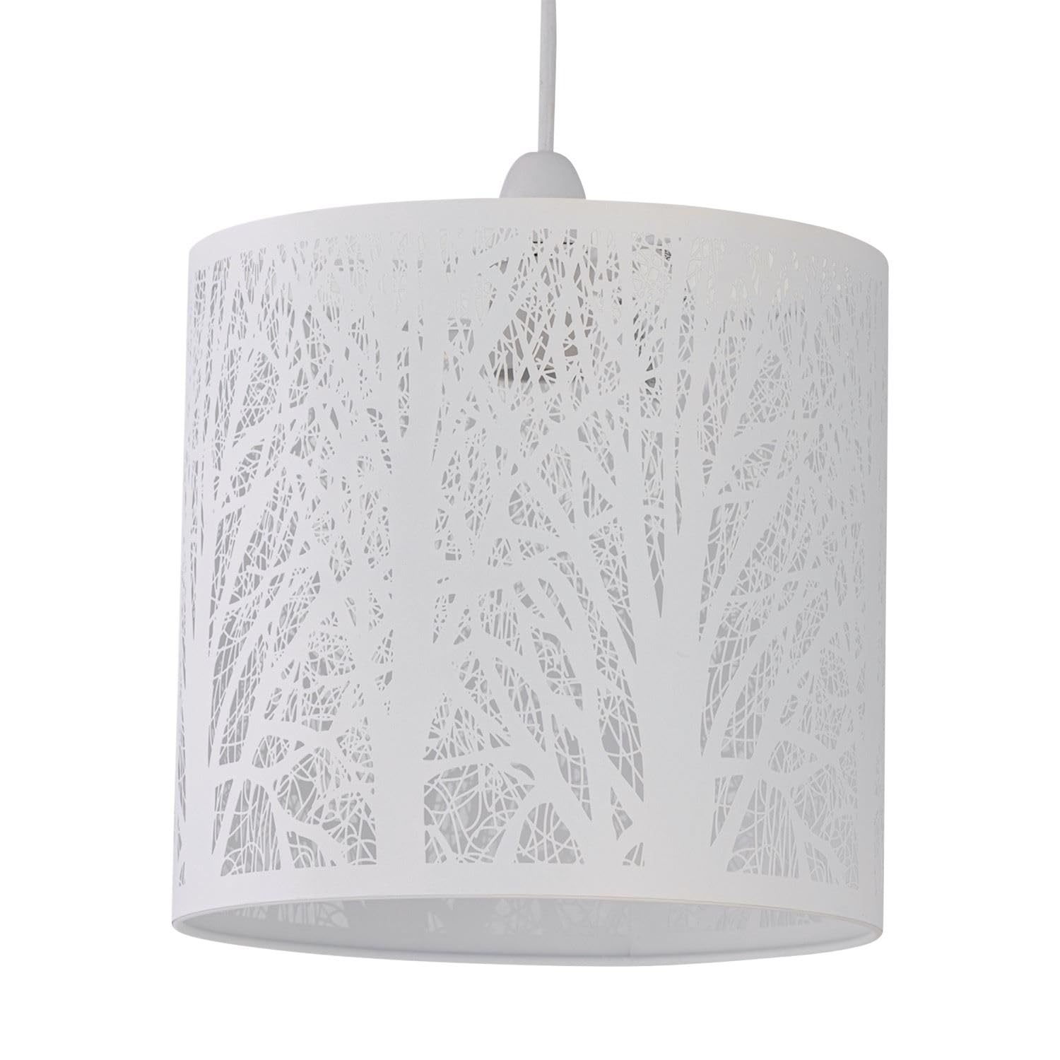 Firstchoicelighting White Forest Tree Easy Fit Ceiling Pendant Lightshade, Metal Cut Out Design, Diameter 23Cm