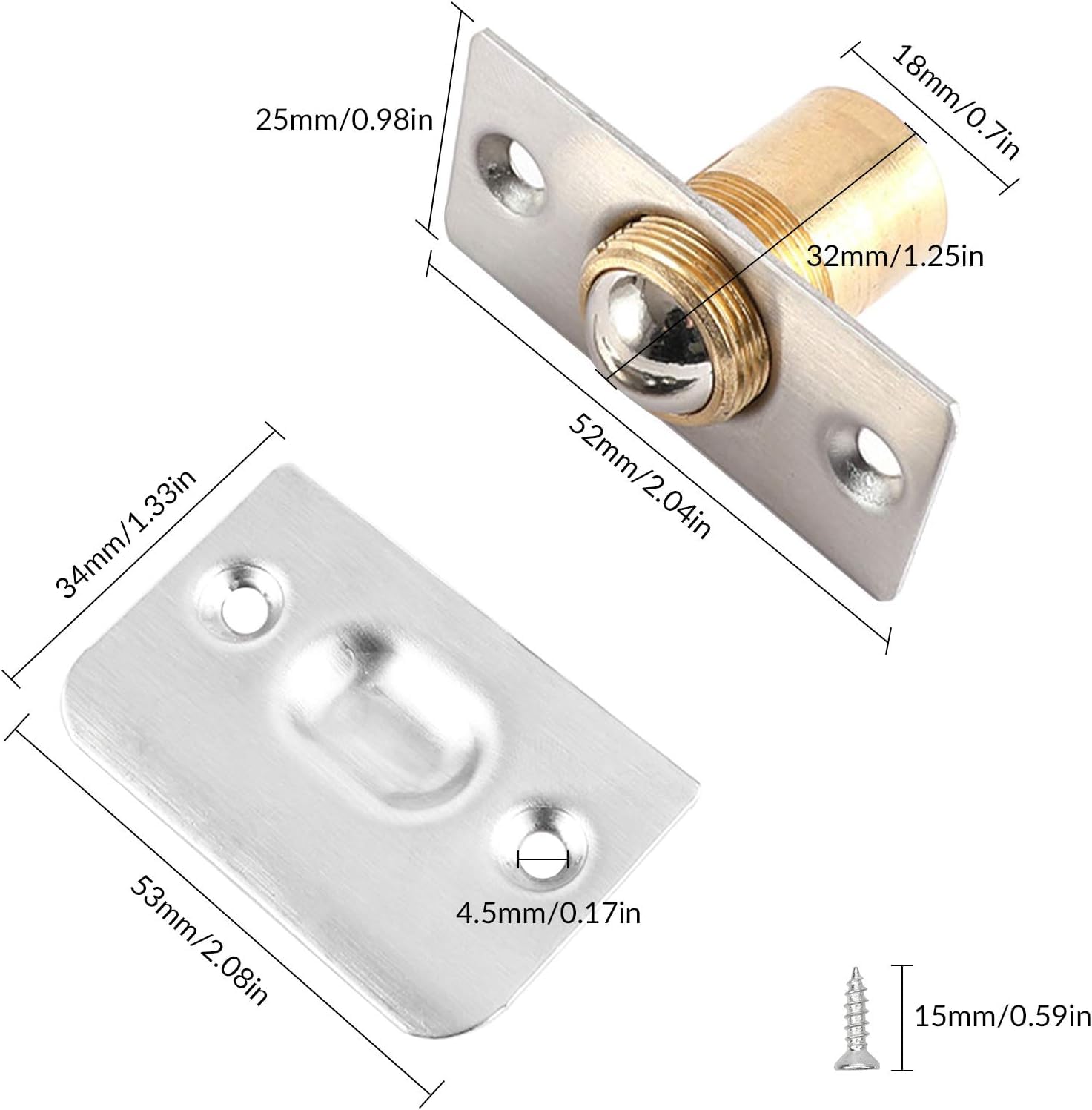 YSDMY 2 Pcs Door Ball Catch with Screws,Door Latches for Internal Door Stainless Steel Cabinet Door Ball Catch Cabinet Door Ball Lock,Adjustable Roller Ball Door Catch for Kitchens Cupboards - Image 2