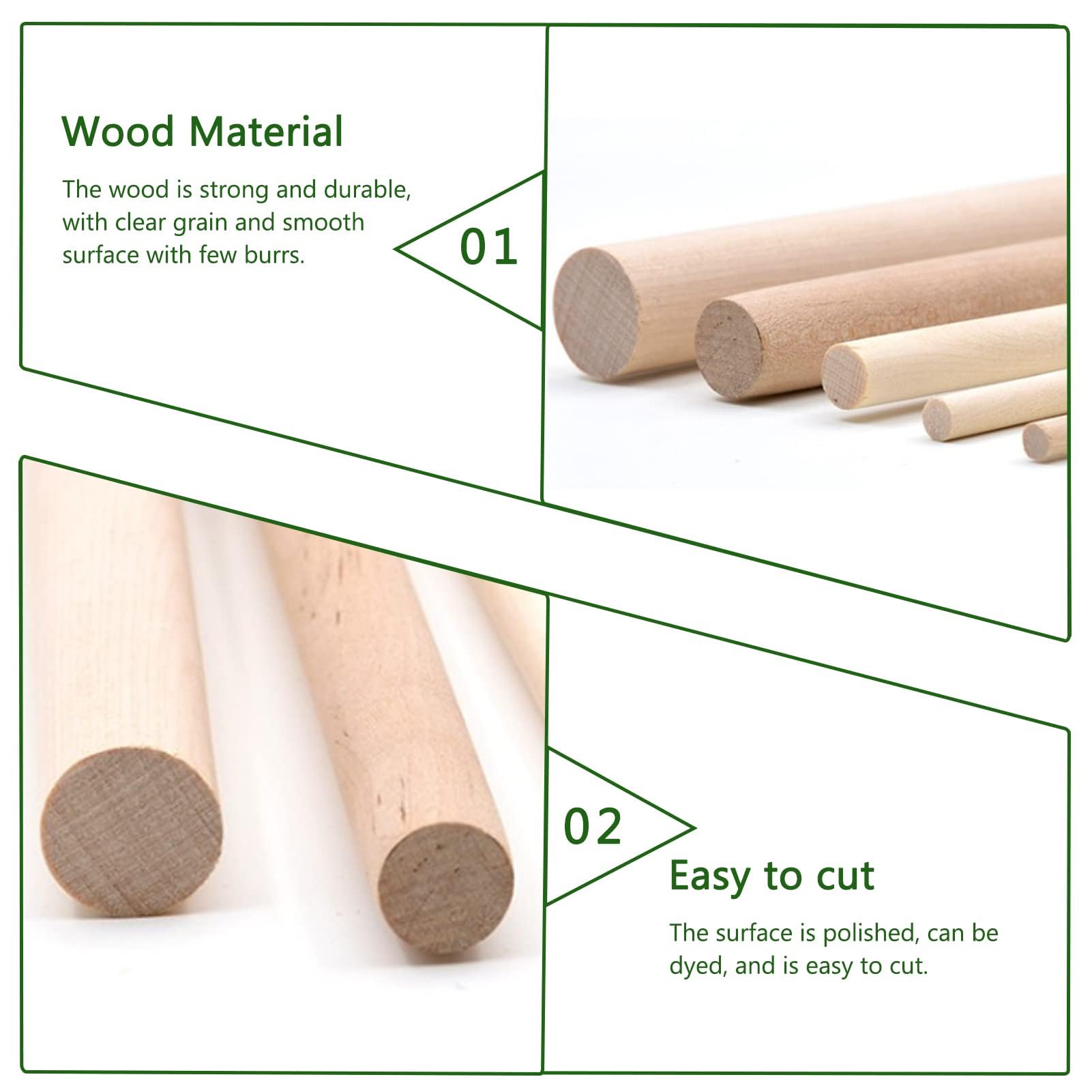 DMiotech 25 Pack 10mm X 910mm Wooden Dowel Rods Unfinished Natural - View #3